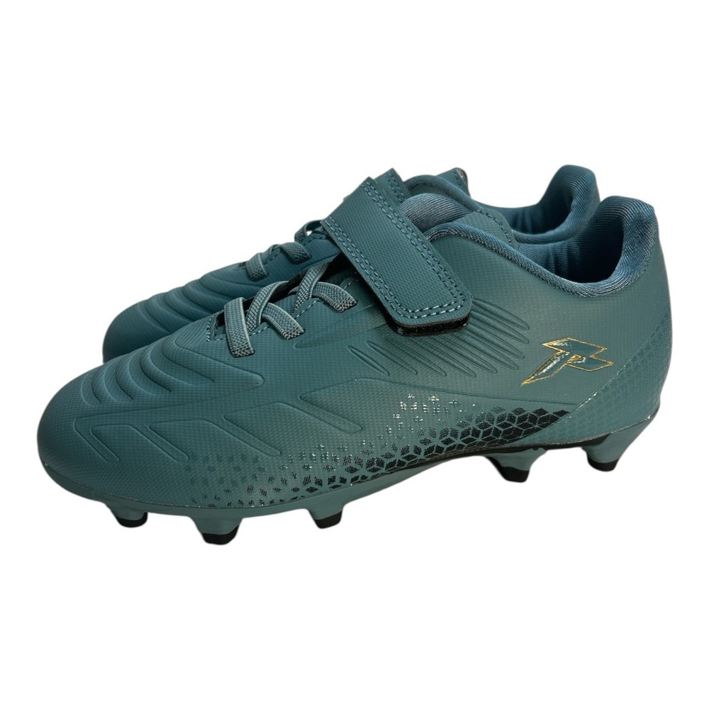 RUNIC Kids Soccer Cleats Teal Blue Size 12 Hook Loop Strap Firm Ground